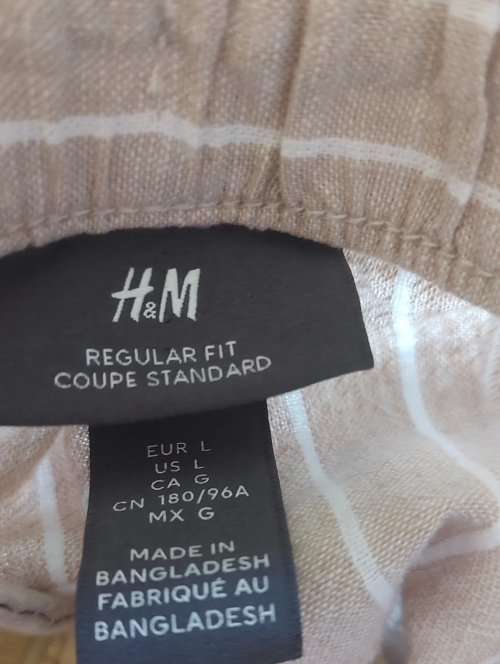 H&M Beige Pinstripe Drawstring Linen-Blend Pants